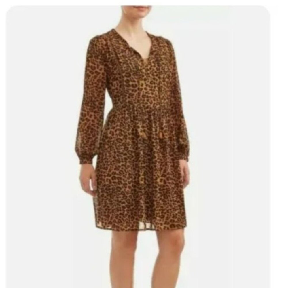 Time and Thru Leopard Chiffon Dress M Animal Print Relaxed Fit